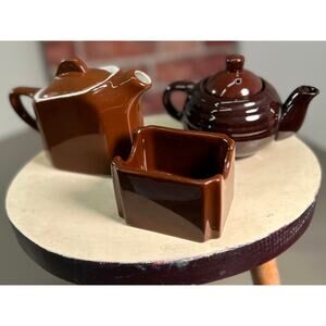 Hall square mini teapot + packet holder + beehive teapot - retro restaurant ware